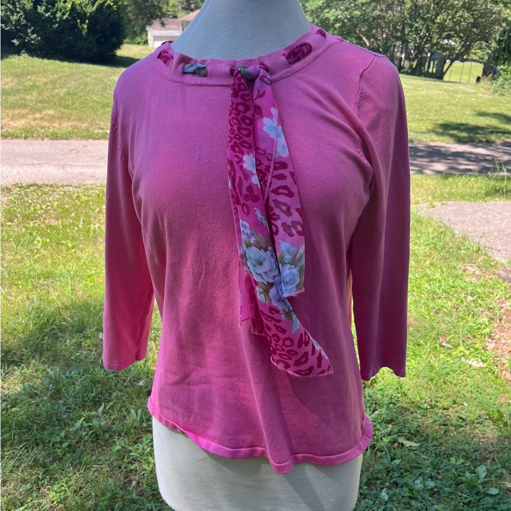 NOTATIONS VINTAGE PINK TOP WITH FLORAL SCARF WOMENS LARGE